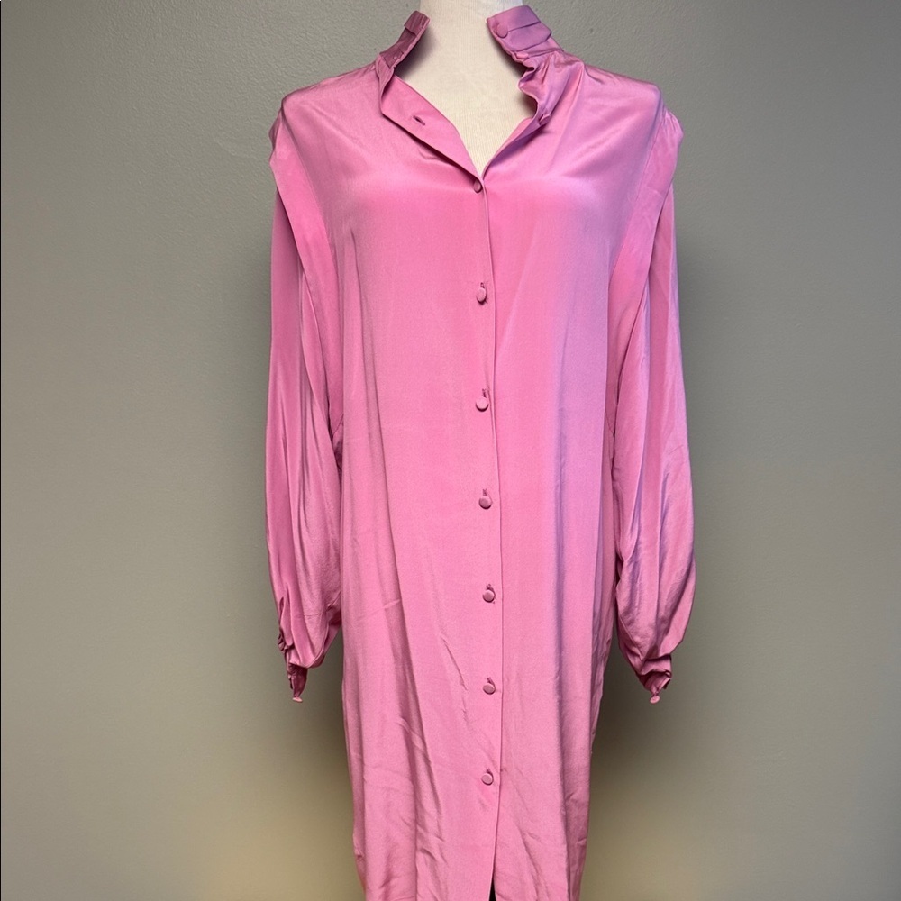 Vintage Cee Gee by Sue Wong Pink Silk Embroidered Shirt Blouse Sz 4